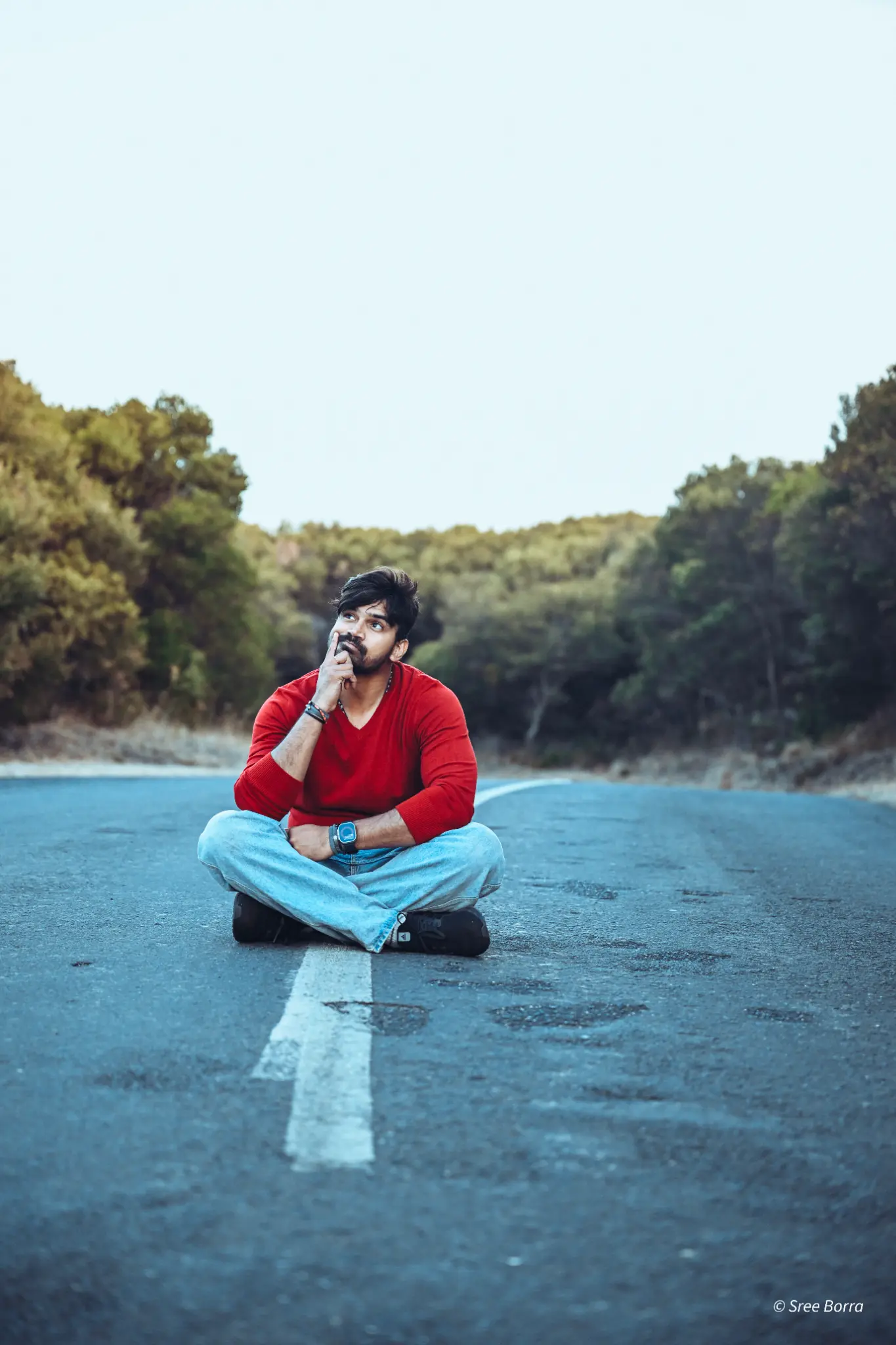 Creative environmental portrait on an open road photographed by The Circle Studio